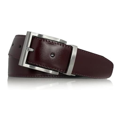 almela cintura uomo reversibile | fibbia girevole argento satinato | larghezza 3,5 cm - 35 mm | double face vera pelle | men's reversible belt (nero/bordeaux - 35mm, 100)