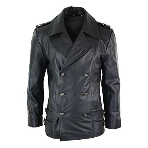 Infinity Leather giaccone lungo da uomo in vera pelle nera stile gotico a doppio petto nero 4xl