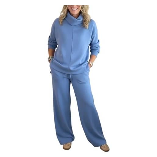 Generico tailleur elegante donna tinte unite - abbigliamento donna casual, completo moda 2 pezzi affascinante, top collo alto e pantaloni - adatto per la primavera e l'autunno bianco xl