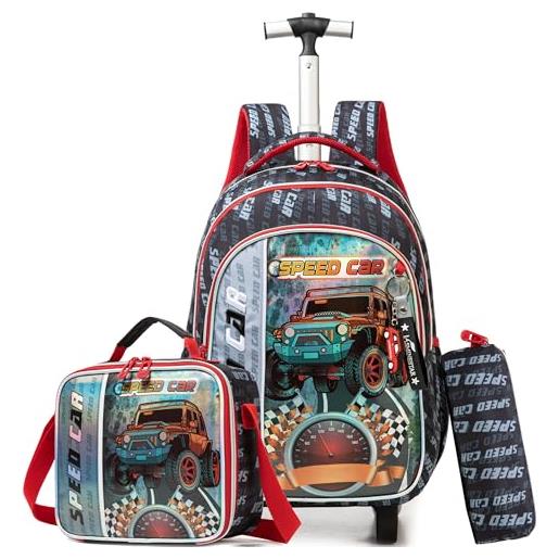 Zaino Trolley 3 In 1 Per Ragazzi: HTgroce Con Ruote, Borse Scuola E Astuccio, Nylon Impermeabile, 48x20x32cm - 3
