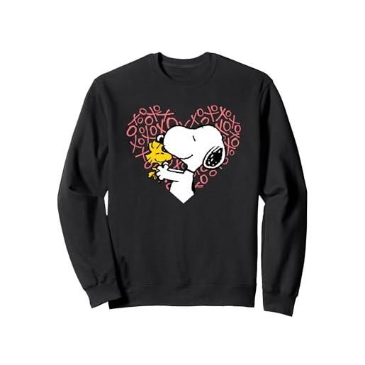 Peanuts - snoopy woodstock xo cuore felpa, unisex per adulti, nero, s