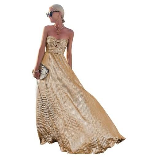 SHINROAD abito estivo maxi abito da sera da donna con orlo plissettato senza spalle senza schienale senza maniche bronzing bandeau scava fuori a vita alta prom, dorato, m