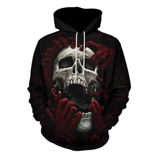 Felpa Con Cappuccio Uomo Stampa 3D Teschio Rosa – Morbida, Con Tasca, Manica Lunga, Casual, Taglie S-4XL, Poliestere E Spandex - 3