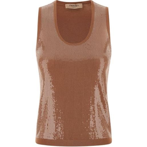 TWINSET top con paillettes - marrone