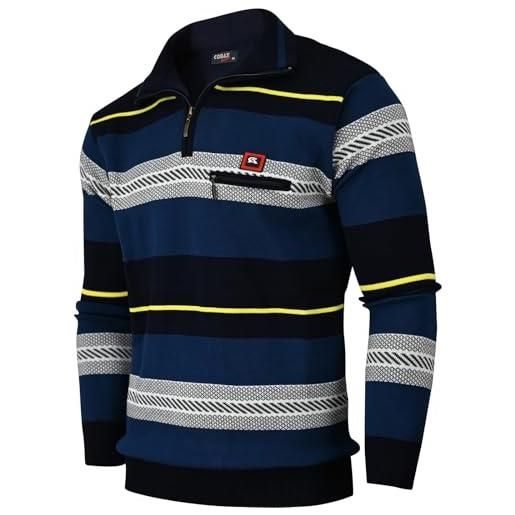 Soltice felpa da uomo a maniche lunghe con tasca sul petto, maglione a righe con colletto mélange, polo invernale in cotone (da m a 3xl), [m1] navy, xl