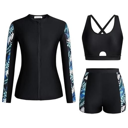 Odizli Costume Intero Da Donna Boyleg Con Stampo Floreale - Push Up, Girocollo, Schiena A U - Protezione UV, Sportivo, Taglie S-XL