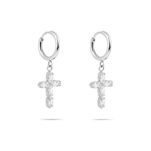 Orecchini A Perno Croce In Argento Sterling 925 Con Cz