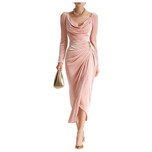 Minetom vestito velluto donna elegante invernale manica lunga bodycon abito lungo da sera cocktail cerimonia a marrone l