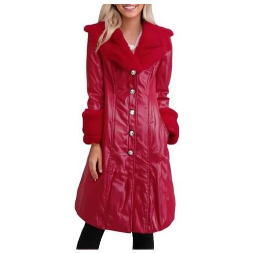 Gefomuofe cappotto di pelliccia da donna, lunga e spessa, in pelle sintetica, antivento, sottile, a tunica, con colletto a risvolto, giacca a maniche lunghe, giacca a vento, fodera interna, colore