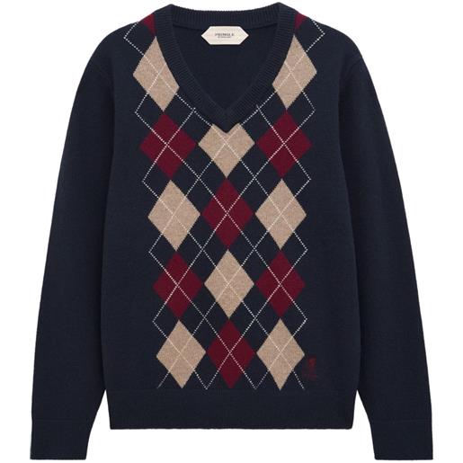 Pringle of Scotland maglione a rombi con scollo a v - blu