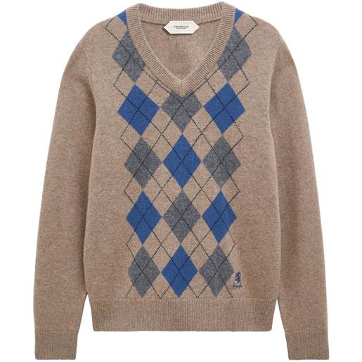 Pringle of Scotland maglione a rombi con scollo a v - toni neutri