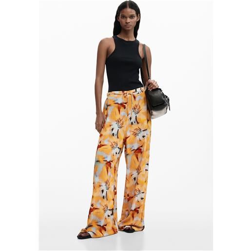 Desigual, pantalone fluido floreale, donna, viscosa, blu, l