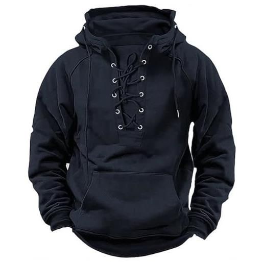 Felpa con cappuccio da uomo, oversize, baggy, tinta unita, sportiva, a maniche lunghe, da uomo, invernale, con cappuccio, a maniche lunghe, Azzurro, S