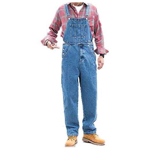FANSU fanus salopette da uomo con jeans, tuta di jeans strappati moda lavaggio rotto tasca pantaloni reggicalze pantaloni casual da elasticizzato (azzurro, 3xl)