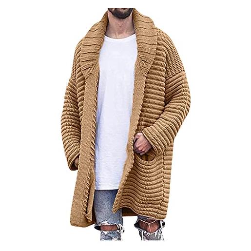 VaiKanhai autunno e inverno giacche moda uomo caldo con colore solido long cardigan revers lungo lana giacche l blu, cachi, l