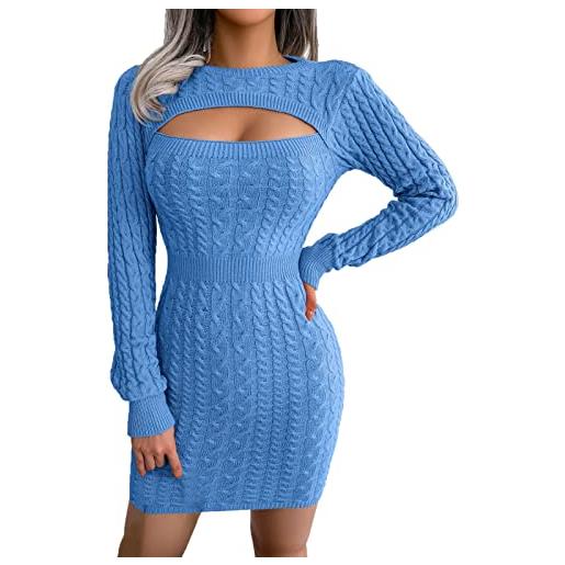 Generico abito aderente a maniche lunghe da donna abito in maglia a coste elasticizzato felpa vestito lungo