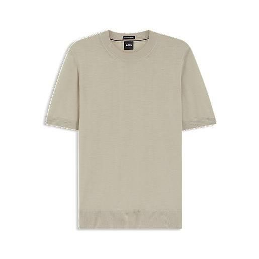 BOSS maglione a maniche corte in lana merino, beige chiaro