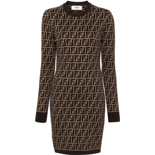 FENDI abito corto zucca a maniche lunghe - marrone