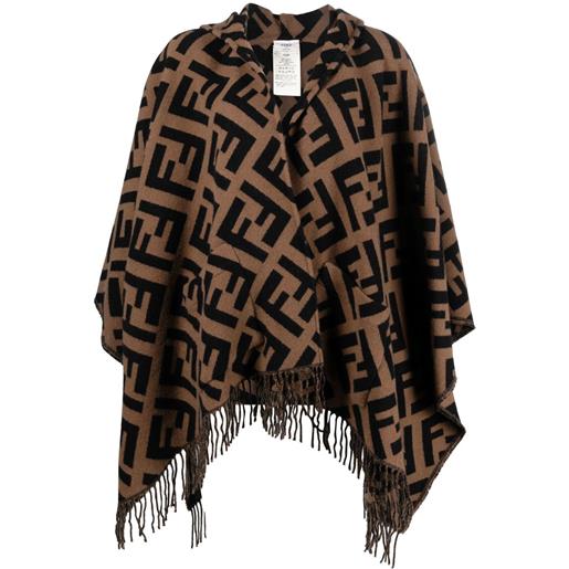 FENDI poncho ff jacquard in cashmere - marrone