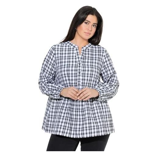 Ulla Popken blusa a quadri con orlo con volant, collo alto e maniche lunghe nero 42+ 835975100-42+