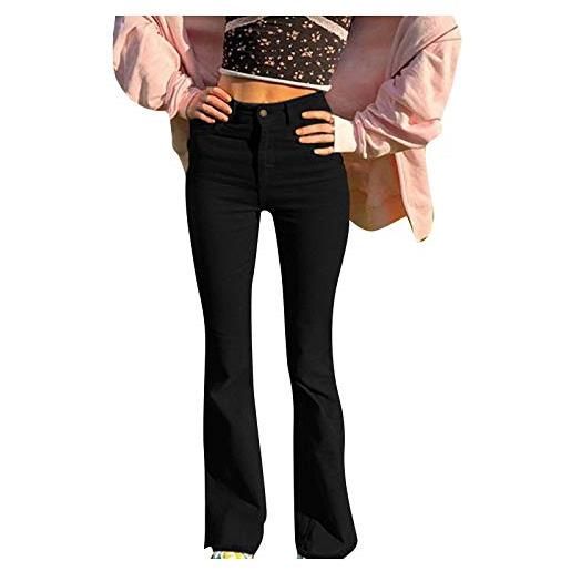 Generic baggy jeans da donna in velluto a coste, a vita alta, elasticizzati, a vita bassa, stile vintage, dritto, jeans da donna, pantaloni a zampa, z-nero, m