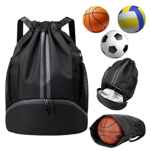 CLIUNT sacca da palestra con coulisse, impermeabile, con scomparto per scarpe, zaino sportivo con tasca interna, borsa da palestra per sport, viaggi e città, borsa da nuoto nera per uomo e donna