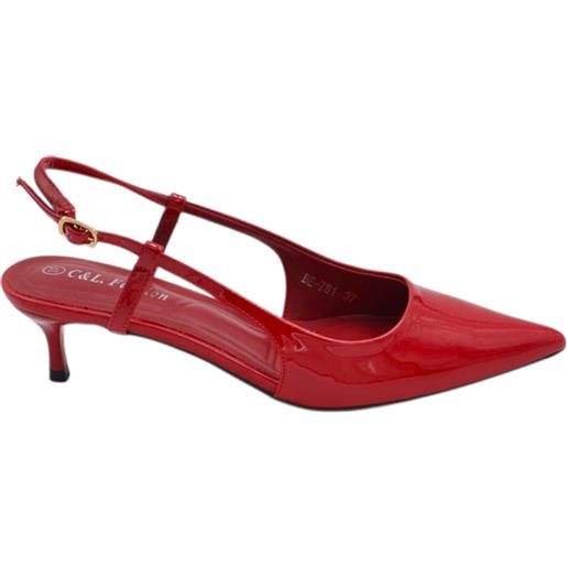 Malu Shoes decollete donna a punta rosso vernice slingback con cinturino tacco a spillo 3 cm