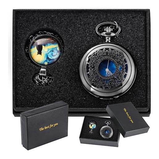 TREEWETO Orologio Da Tasca Con Incisione A Catena Da Uomo, Nero/bronzo