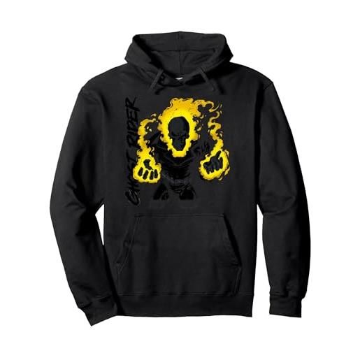 Marvel ghost rider retro skull hands aflame felpa con cappuccio, unisex per adulti, navy, l