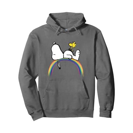 Peanuts arachidi - snoopy rainbow felpa con cappuccio, unisex per adulti, verde foresta, m