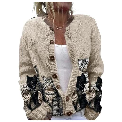 Generic maglioni a forma di gatto per le donne cardigan corto/lungo maglione cardigan con bottoni y2k felpa carina giacca grafica cartone animato oversize, maglione corto, s