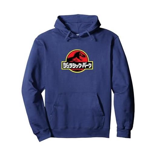 Jurassic Park kanji classic logo felpa con cappuccio, unisex per adulti, navy, m