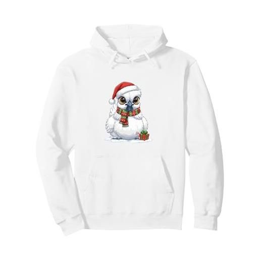 Disegni natalizi divertenti divertente gallina di seta con cappellino natalizio felpa con cappuccio, unisex per adulti, bianco, xl