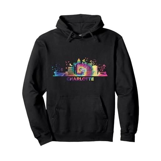 Watercolor City Art Skyline Designs charlotteans, orizzonte, colorito, cityscape, charlotte felpa con cappuccio, unisex per adulti, nero, xxl