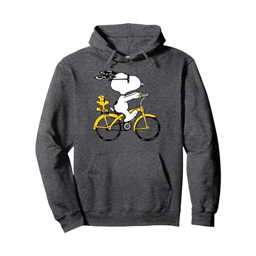 Peanuts bicicletta da equitazione snoopy & woodstock felpa con cappuccio, unisex per adulti, grigio scuro, xxl