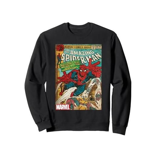 COTTON SOUL marvel spider-man vintage comic cover felpa, unisex per adulti, grigio scuro, xl