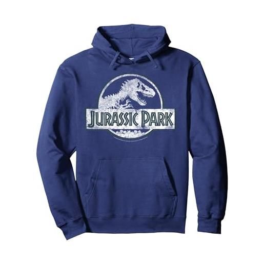 Jurassic Park white distressed circle logo felpa con cappuccio, unisex per adulti, navy, xxl