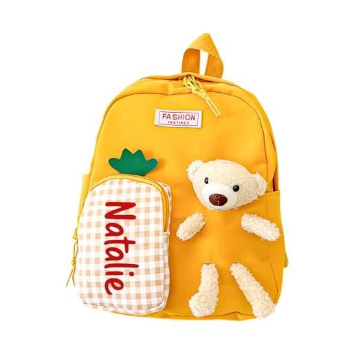 lorajewel zaino bambini personalizzato con nome borsa scolastica zainetto orso regalo scolastico per figlia figlio zaino da viaggio scuola primaria asilo (giallo)