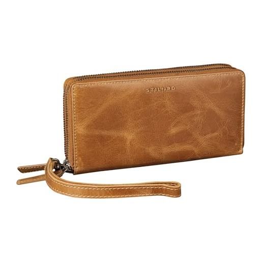 ANDOILT Donna in Pelle per con RFID Blocco Carta di Credito Titolare Cerniera Portamonete Cellulare Borsetta Marrone