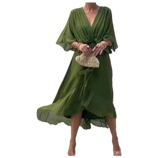 Adhdyuud abito da donna estivo fasciatura irregolare solido casual mezze maniche abiti da festa in chiffon, en8, m