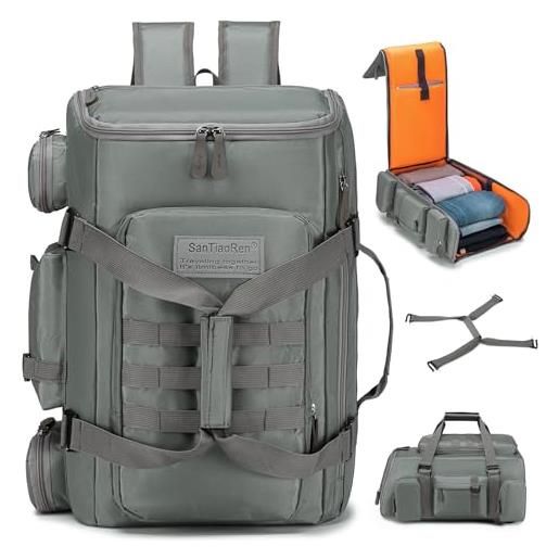 Borsa sportiva con funzione zaino per uomo e donna, 3 in 1, da 50 l, tattica, grande borsa da viaggio con scarpa, impermeabile, per nuoto, alpinismo, viaggi, Weekender, grigio