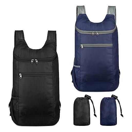 HENGBIRD 2 pezzi zaini ultraleggeri pieghevoli, zainetto da trekking ultraleggero, zaino pieghevole leggero, impermeabile pieghevole per uomini, donne, bambini, viaggi, campeggio, arrampicata, ciclismo