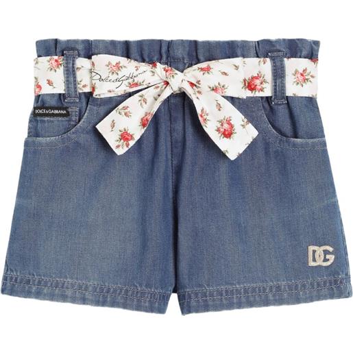 Dolce & Gabbana Kids shorts denim con cintura a fiori - blu