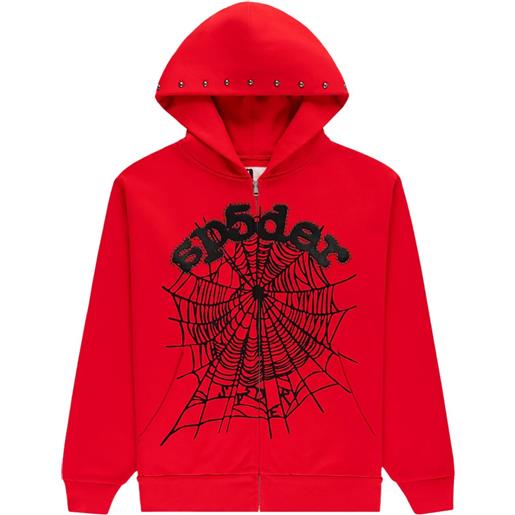 SP5DER felpa og web studded con zip e cappuccio - rosso