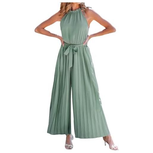CUPSHE tuta da donna senza maniche, stile vacanza, pagliaccetto estivo a gamba larga, abiti casual lisci traspiranti, verde, s