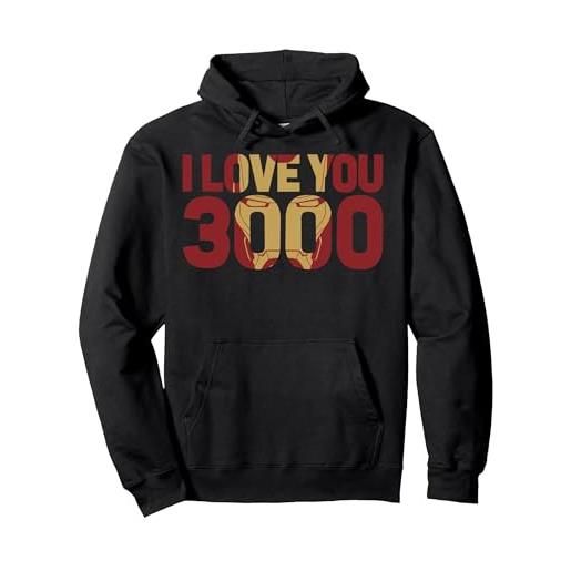 Marvel avengers endgame iron man i love you 3000 text fill felpa con cappuccio, unisex per adulti, nero, l