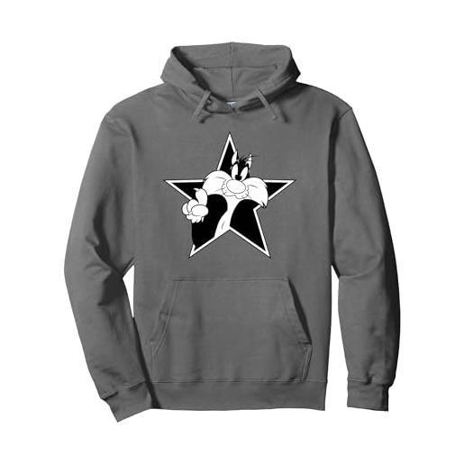 Looney tunes sylvester star felpa con cappuccio, unisex per adulti, verde foresta, xxl