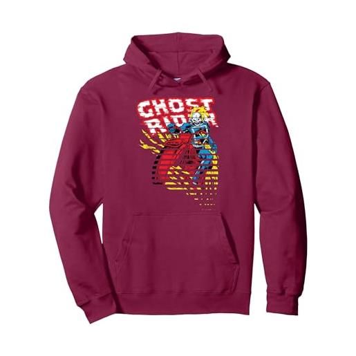 Marvel ghost rider motorcyle on fire halftoned split-up felpa con cappuccio, unisex per adulti, bordeaux, xxl