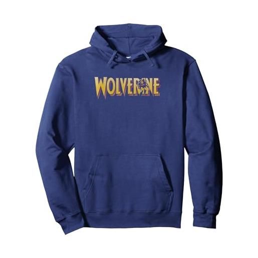 Marvel x-men wolverine large chest text felpa con cappuccio, unisex per adulti, nero, xl
