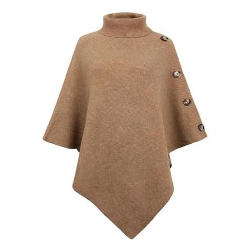 YXINAER donna autunno poncho autunno inverno scialle mantello maglione tinta unita dolcevita oversize mantella cappotto donna poncho pullover maglia manica a pipistrello top(khaki)